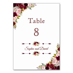 Numeração De Mesa Chic Burgundy Marsala NÚMERO DE MESA DE Casamento