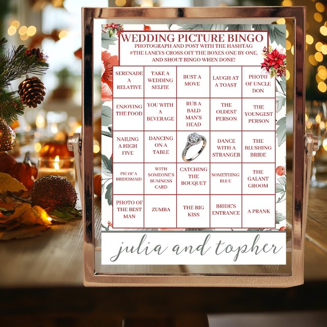 Numeração De Mesa Chic Christmas Pic Bingo Tabletop Sinal (Christmas Wedding Picture Bingo Reception Tabletop  Games)