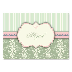Numeração De Mesa Chic Damask & Stripe Recippe Card