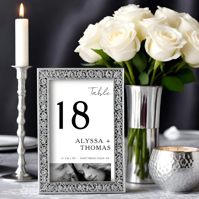 Numeração De Mesa Chic Extra Minimalist Black & White Photo Wedding  (Chic Extra Minimalist Black & White Photo Wedding Table Number. )