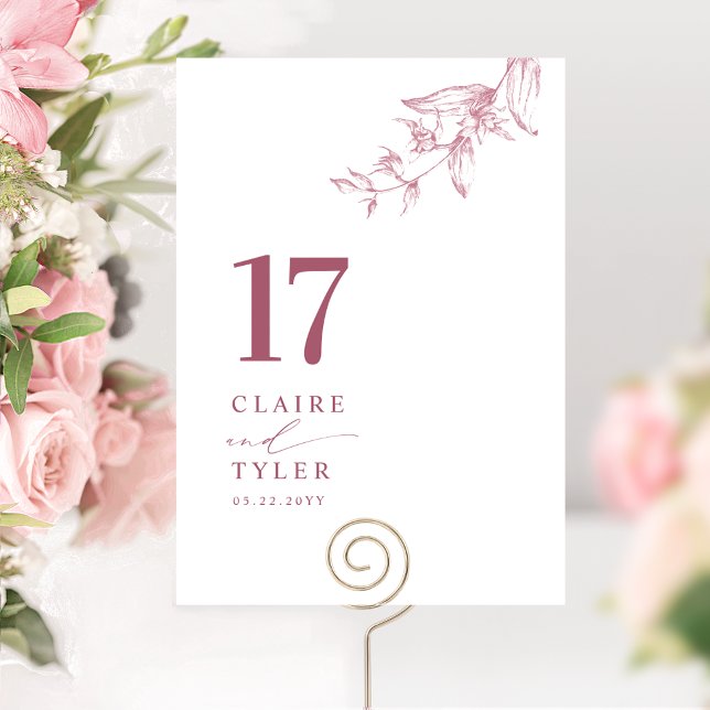Numeração De Mesa Chic Minimal Botânico Borgonha, Rosa Casamento (Criador carregado)