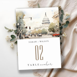 Numeração De Mesa Chic Minimal Washington DC, EUA Watercolor Wedding
