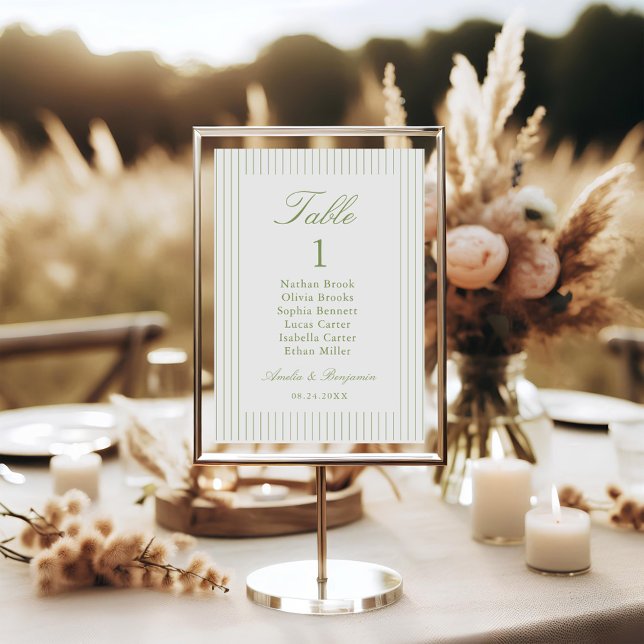 Numeração De Mesa Chic Minimalist Stripe Green Wedding (Criador carregado)