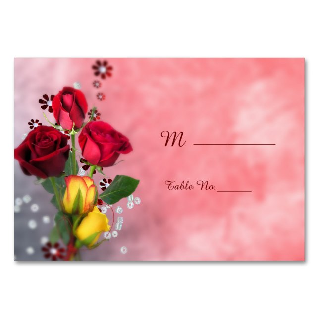 Numeração De Mesa Chic Rosas Vermelhas & Amarelas Aniversário (Frente)