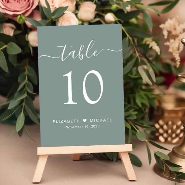 Numeração De Mesa Chic Script Sage Green Wedding Reception (Chic Script Sage Green Wedding Reception Table Number)