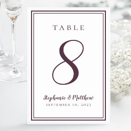 Numeração De Mesa Chic Simples De Casamento Puro De Cassis