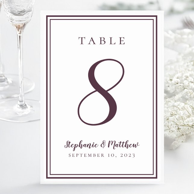 Numeração De Mesa Chic Simples De Casamento Puro De Cassis (Cassis Purple Wedding Modern Simple Chic Table Number
)
