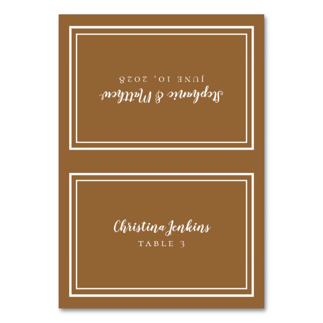 Numeração De Mesa Chic Wedding Custom Guest Place Card Rustic Brown (Frente)