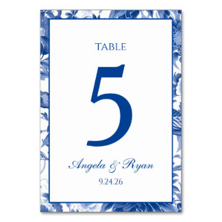 Numeração De Mesa Chinoiserie Azul e Branco Personalizado