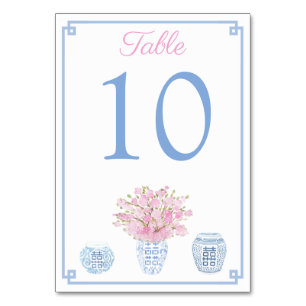 Numeração De Mesa Chinoiserie Azul e Rosa Baby Shower Almoço