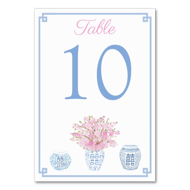 Numeração De Mesa Chinoiserie Azul e Rosa Baby Shower Almoço (Frente)