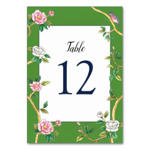 Numeração De Mesa Chinoiserie Floral Verde e Branco