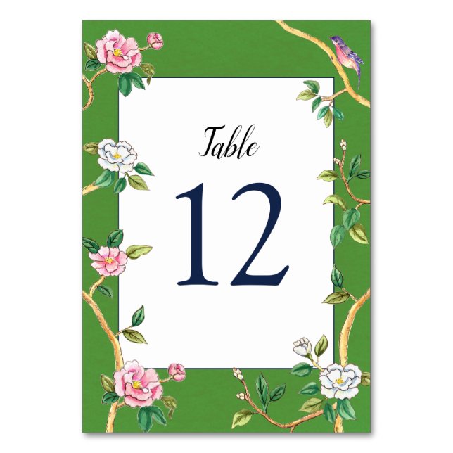 Numeração De Mesa Chinoiserie Floral Verde e Branco (Frente)