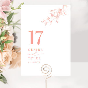 Numeração De Mesa Chique, Minimal Botânico Rosa Bege Casamento