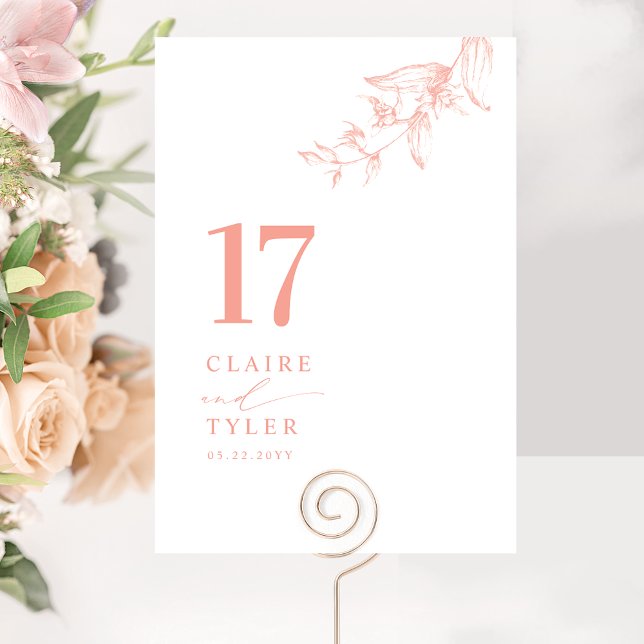 Numeração De Mesa Chique, Minimal Botânico Rosa Bege Casamento (Criador carregado)