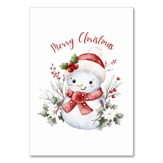 Numeração De Mesa Christmas Snowman Holiday Table Card (Frente)