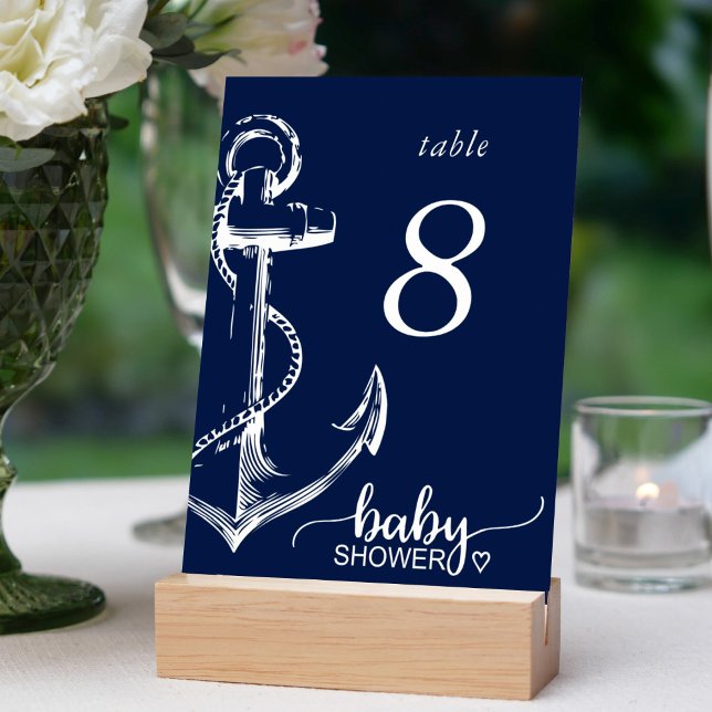 Numeração De Mesa Chuva de Bebê Âncora Náutica Azul Marinho (Criador carregado)