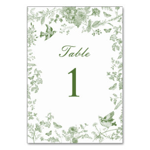 Numeração De Mesa Chuva de Bebê Floral Vintage Toile De Jouy Verde