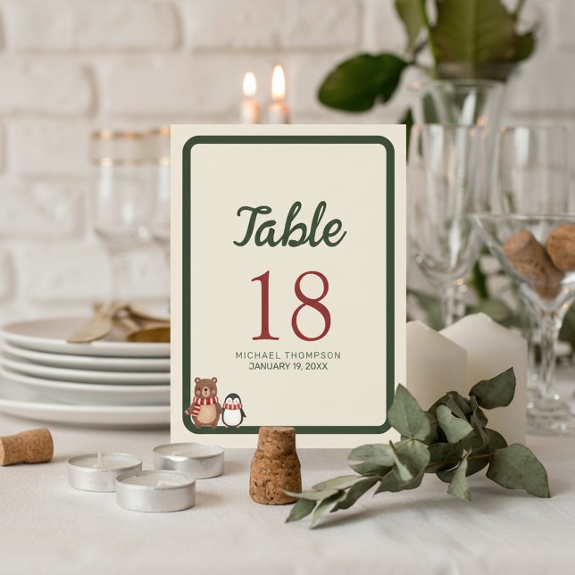 Numeração De Mesa Chuva de Bebê Floresta de Inverno (Celebrate a little boy on the way with these charming woodland winter baby shower table numbers.)
