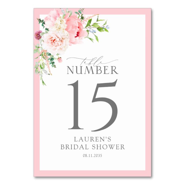 Numeração De Mesa Chuva de Noiva com Flores de Aquarela Rosa Elegant (Frente)