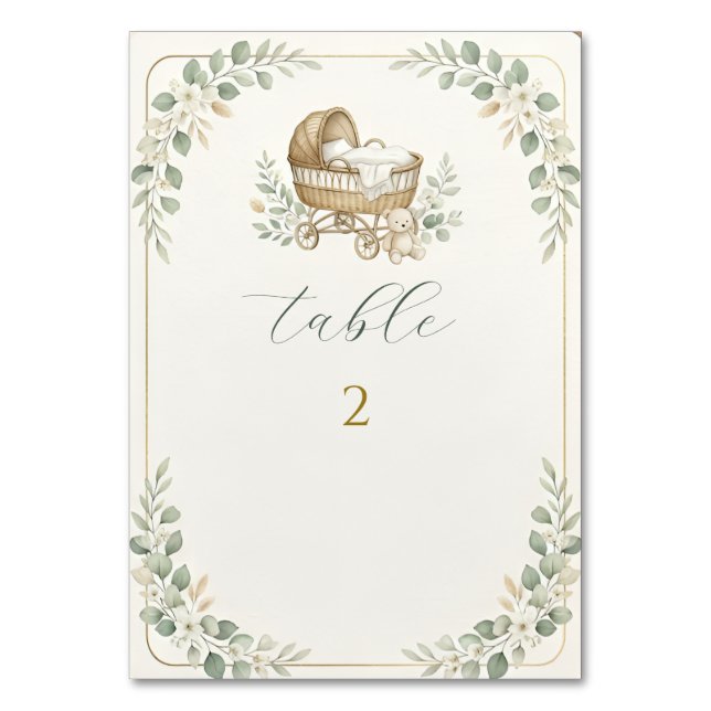 Numeração De Mesa Chuveiro de Bebê Boho Bassinet Greenery  (Frente)