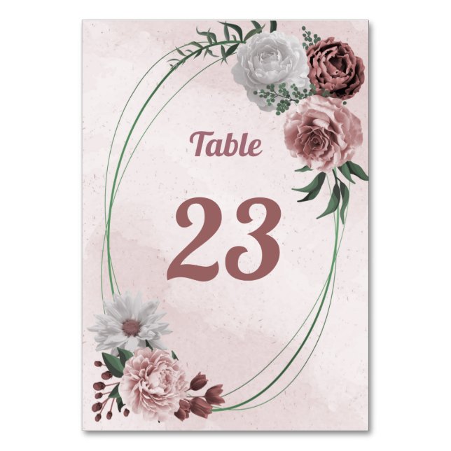 Numeração De Mesa cinamão rosa rosa branco geométrico floral (Frente)