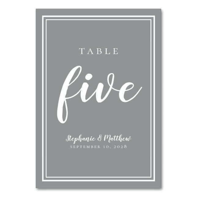 Numeração De Mesa Cinco Número de Mesa de Casamento Simples Cinza e  (Frente)