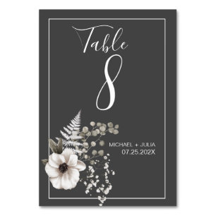 Numeração De Mesa Cinzas Escuras e Casamento Floral Branco
