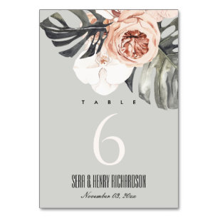 NUMERAÇÃO DE MESA CINZAS RUST MONSTERA WATERCOLOR FLORAL CASAMENTO