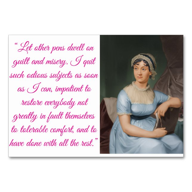 Numeração De Mesa citação e retrato de Jane Austen (rosa) (Frente)