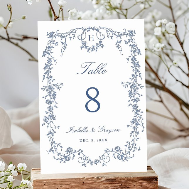Numeração De Mesa Classic French Victorian Blue Frame Wedding (Criador carregado)