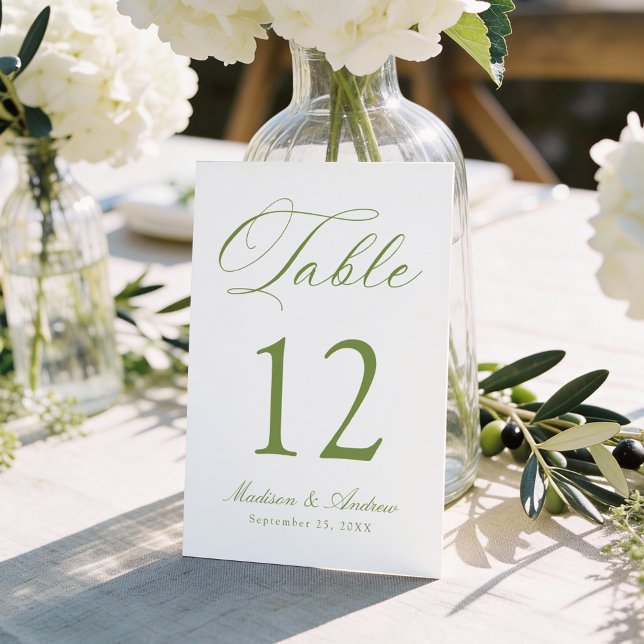 Numeração De Mesa Classic Olive Green Calligraphy Wedding (Criador carregado)
