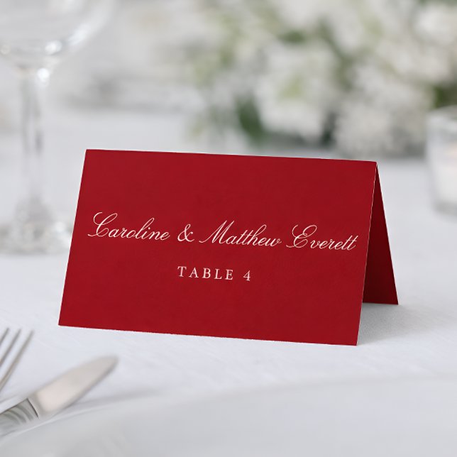 Numeração De Mesa Classic Script Elegant Custom Names Red Place Card (Criador carregado)