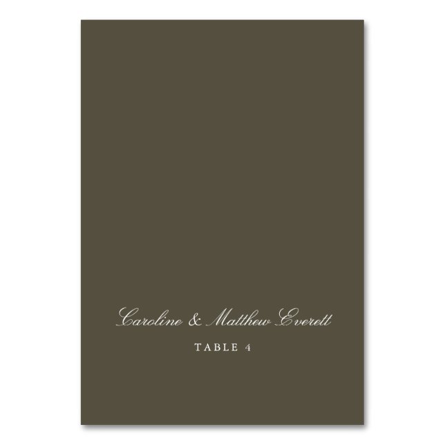 Numeração De Mesa Classic Script Elegant Custom Olive Place Card (Frente)