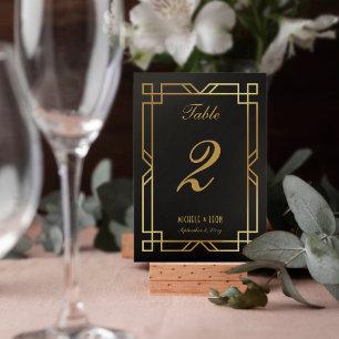 Numeração De Mesa Clássico Elegante Arte Deco Frame Negra Dourada