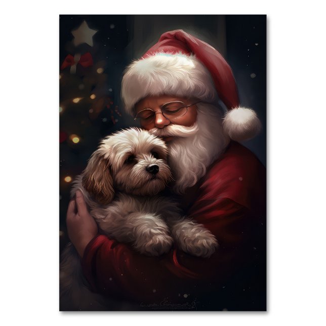 Numeração De Mesa Cockapoo Com Papai Noel Natal Festivo (Frente)