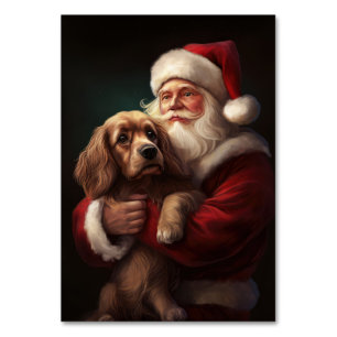 Numeração De Mesa Cocker Spaniel com Papai Noel Natal Festivo