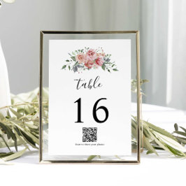 Numeração De Mesa Código QR Casamento de Cor de Água Rosa Rosa Elega
