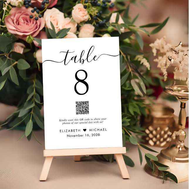 Numeração De Mesa Código QR Chic para Casamento Recepção (Criador carregado)