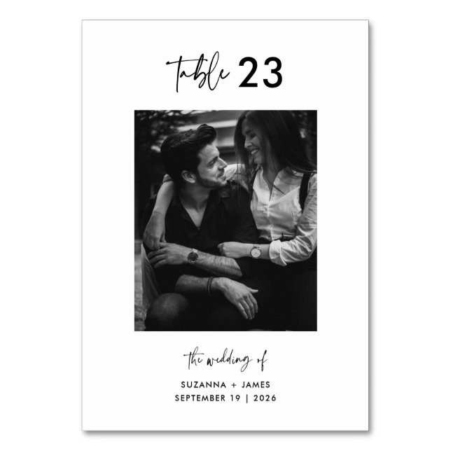 Numeração De Mesa Código QR de Foto de Script Branco Preto Mínimo (Frente)