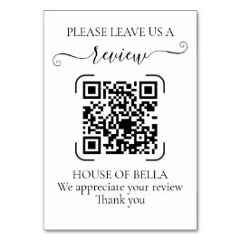 Numeração De Mesa Código QR de Letra Elegante Preta para Avaliação d