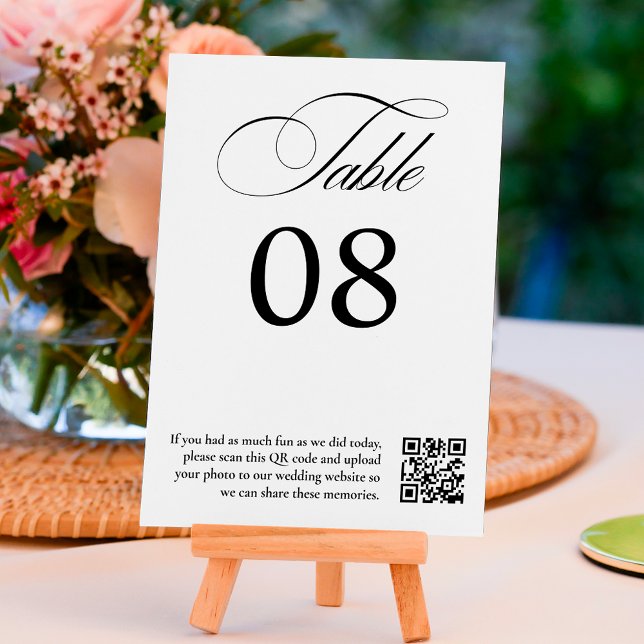 Numeração De Mesa Código QR do casamento de caligrafia branca negra (Black white calligraphy wedding QR code Table Number)