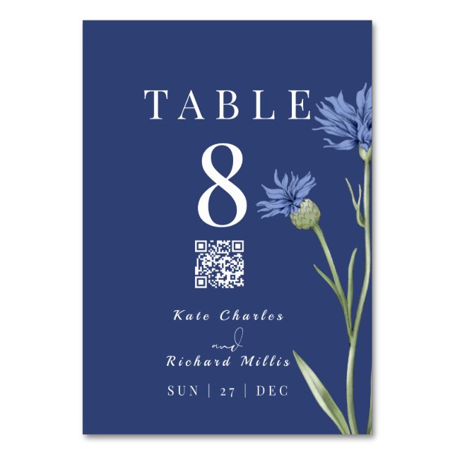 Numeração De Mesa Código QR do Na moda de Foto Azul Dusty (Frente)