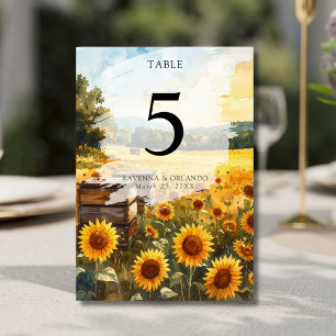Numeração De Mesa Colheita de Girassóis Colmeias País Casamento de O