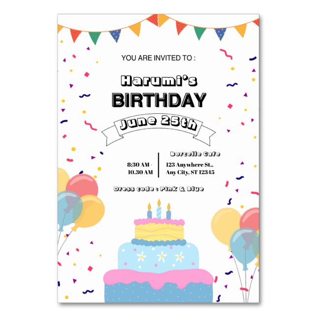 Numeração De Mesa Colorful Birthday Party Invitation (Frente)