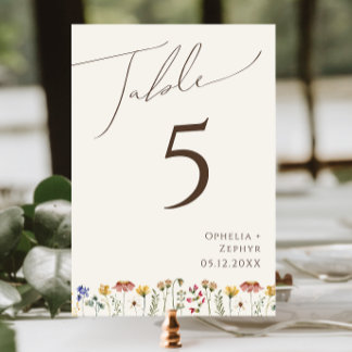 Numeração De Mesa Colorida Wildflower | Número do quadro bege