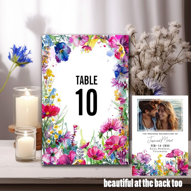 Numeração De Mesa Com a Foto 2 Sided Meadow Blooms (With Photo double sided Meadow Blooms Table Number)