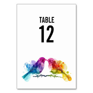 Numeração De Mesa Com texto atrás Casamento Rainbow Lovebirds