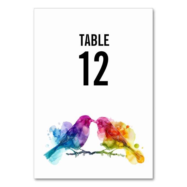 Numeração De Mesa Com texto atrás Casamento Rainbow Lovebirds (Frente)