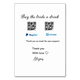 Numeração De Mesa Comprar uma bebida para a noiva doação QR Venmo Pa